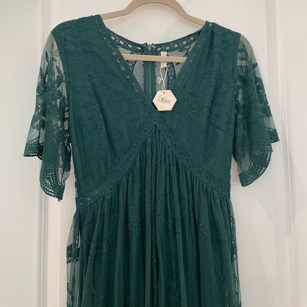 NWT PinkBlush Forest Green Lace Mesh Overlay Maxi Dress size small - Picture 7 of 13